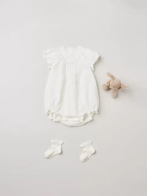 Newborn & Baby Bonpoint Pants, Bloomers, And Rompers | Baby Dobby Voile Romper Milk White