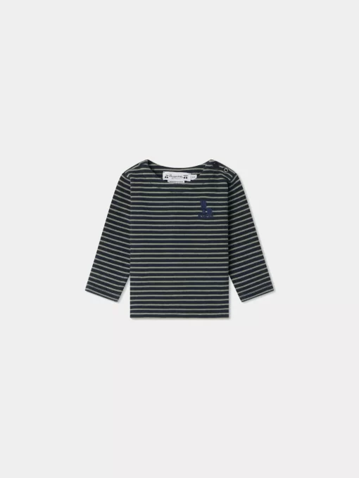 Child Bonpoint Tops | Baudelaire T-Shirt Celadon Green Stripes