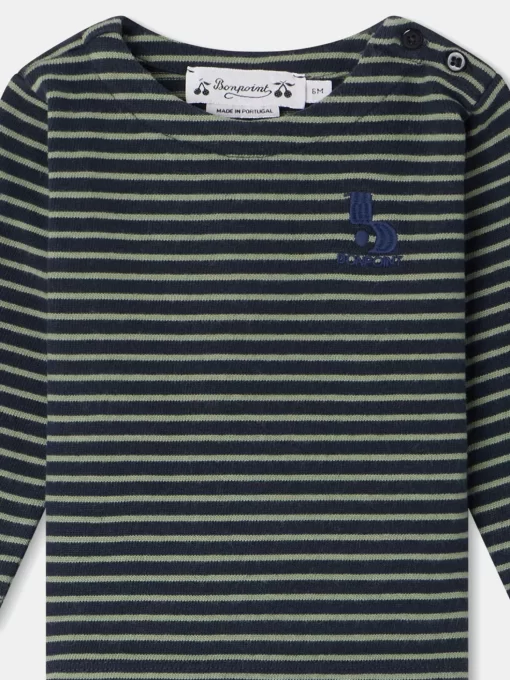 Child Bonpoint Tops | Baudelaire T-Shirt Celadon Green Stripes