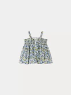 Newborn & Baby Bonpoint Tops | Blouse Smockee Abricot Fleur Bleu