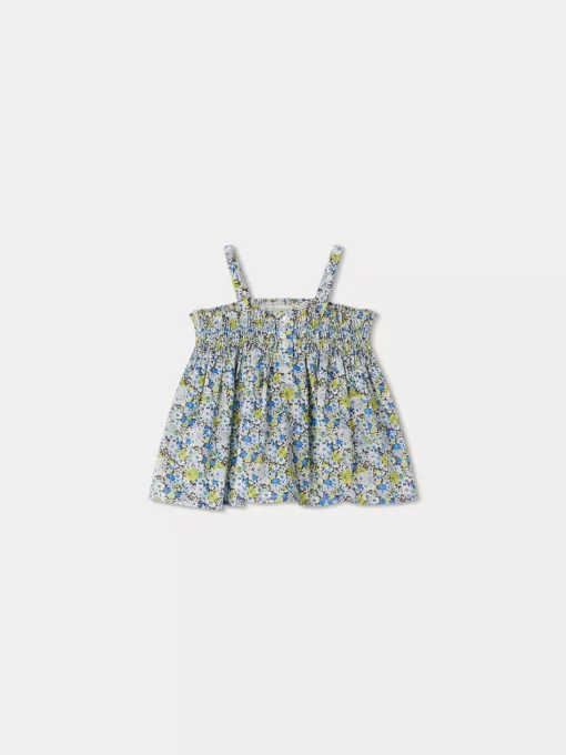Newborn & Baby Bonpoint Tops | Blouse Smockee Abricot Fleur Bleu