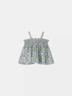 Newborn & Baby Bonpoint Tops | Blouse Smockee Abricot Fleur Bleu