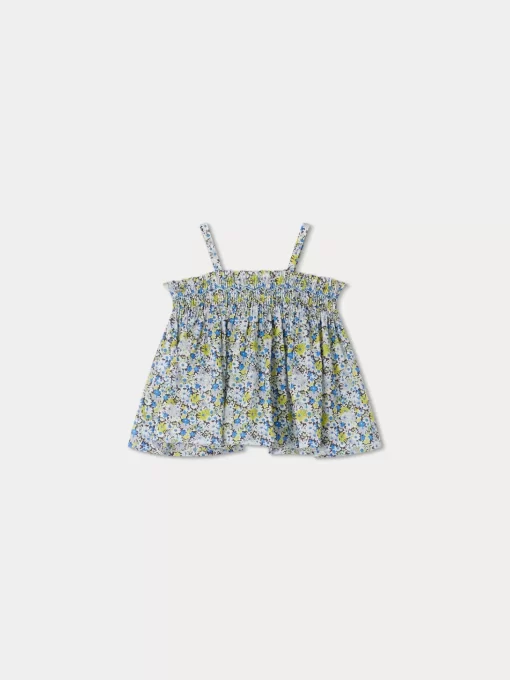 Newborn & Baby Bonpoint Tops | Blouse Smockee Abricot Fleur Bleu