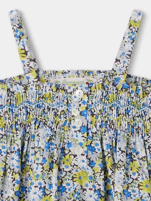Newborn & Baby Bonpoint Tops | Blouse Smockee Abricot Fleur Bleu