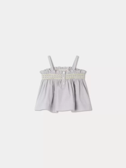 Newborn & Baby Bonpoint Tops | Blouse Smockee Abricot Gris Clair