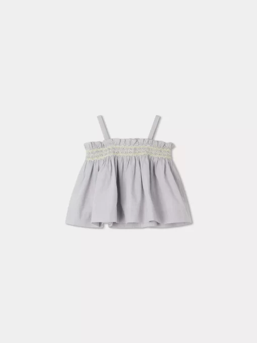 Newborn & Baby Bonpoint Tops | Blouse Smockee Abricot Gris Clair