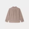 Child Bonpoint Tops | Burgundy Blouse Taupe Flowers
