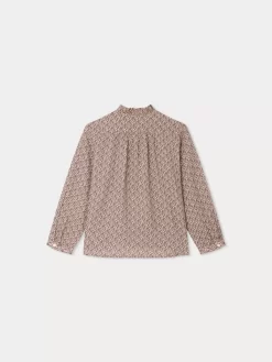 Child Bonpoint Tops | Burgundy Blouse Taupe Flowers