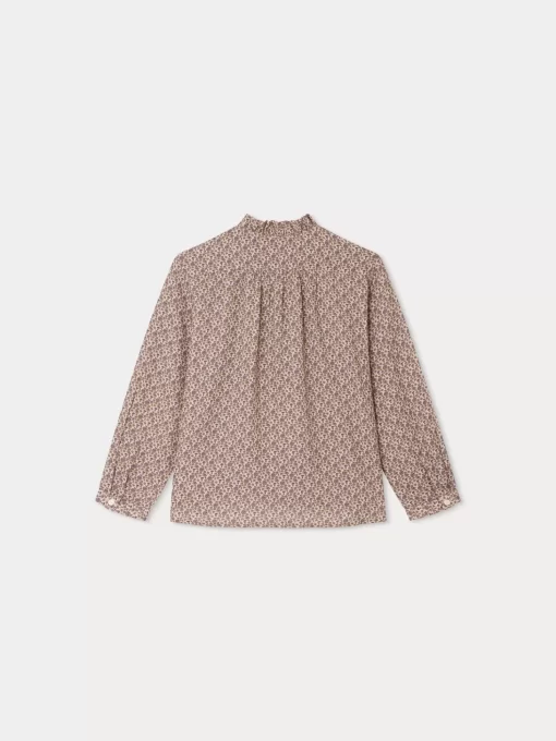 Child Bonpoint Tops | Burgundy Blouse Taupe Flowers