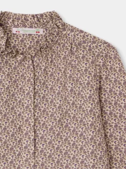 Child Bonpoint Tops | Burgundy Blouse Taupe Flowers