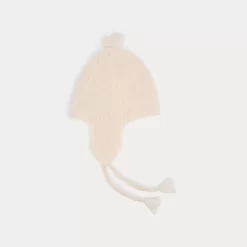 Newborn & Baby Bonpoint Socks And Accessories | Cashmere Baby Beanie Hat Milk White With Pompoms