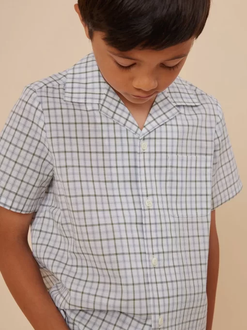 Child Bonpoint Tops | Chemise Steve Vert De Gris
