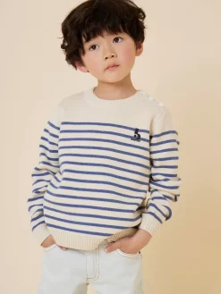 Child Bonpoint Cardigans And Sweaters | Crofton Sweater Sea Blue Stripes