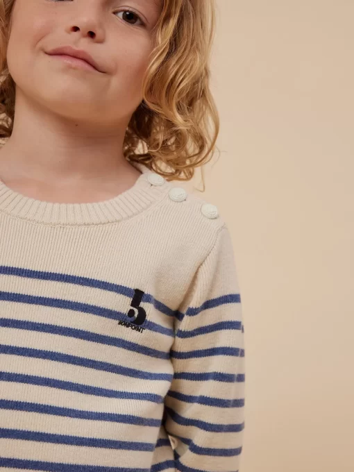 Child Bonpoint Cardigans And Sweaters | Crofton Sweater Sea Blue Stripes