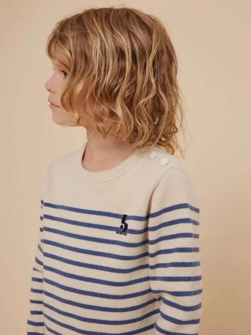Child Bonpoint Cardigans And Sweaters | Crofton Sweater Sea Blue Stripes