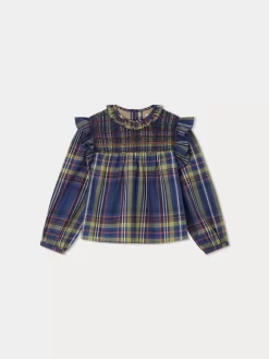Child Bonpoint Tops | Domitille Blouse Navy Tartan