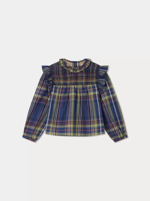 Child Bonpoint Tops | Domitille Blouse Navy Tartan