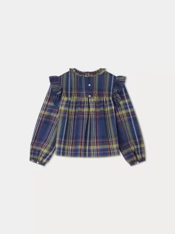 Child Bonpoint Tops | Domitille Blouse Navy Tartan