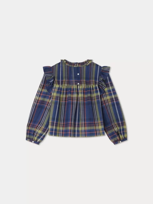 Child Bonpoint Tops | Domitille Blouse Navy Tartan