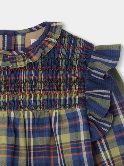 Child Bonpoint Tops | Domitille Blouse Navy Tartan