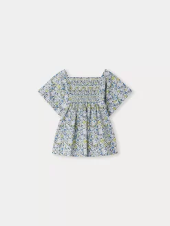 Child Bonpoint Tops | Pays Smocked Blouse Blue Flowers