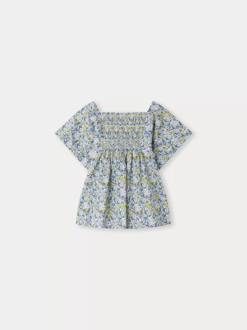 Child Bonpoint Tops | Pays Smocked Blouse Blue Flowers