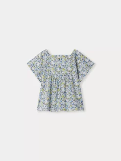 Child Bonpoint Tops | Pays Smocked Blouse Blue Flowers