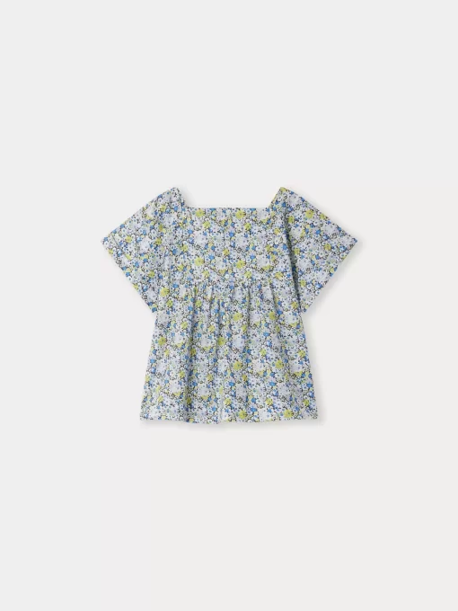 Child Bonpoint Tops | Pays Smocked Blouse Blue Flowers