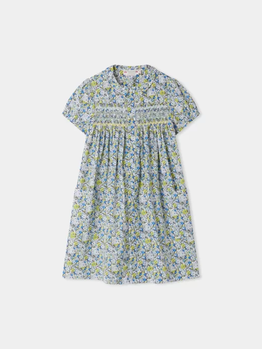 Child Bonpoint Dresses | Robe Smockee Candice Fleur Bleu