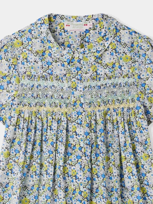 Child Bonpoint Dresses | Robe Smockee Candice Fleur Bleu