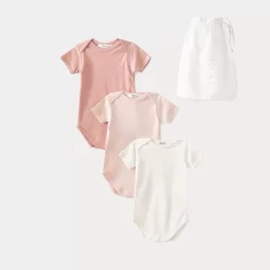 Newborn & Baby Bonpoint Onesies And Pajamas | Set Of Three Baby Organic Cotton Onesies Pale Pink