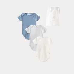 Newborn & Baby Bonpoint Onesies And Pajamas | Set Of Three Organic Cotton Baby Onesies Sky Blue